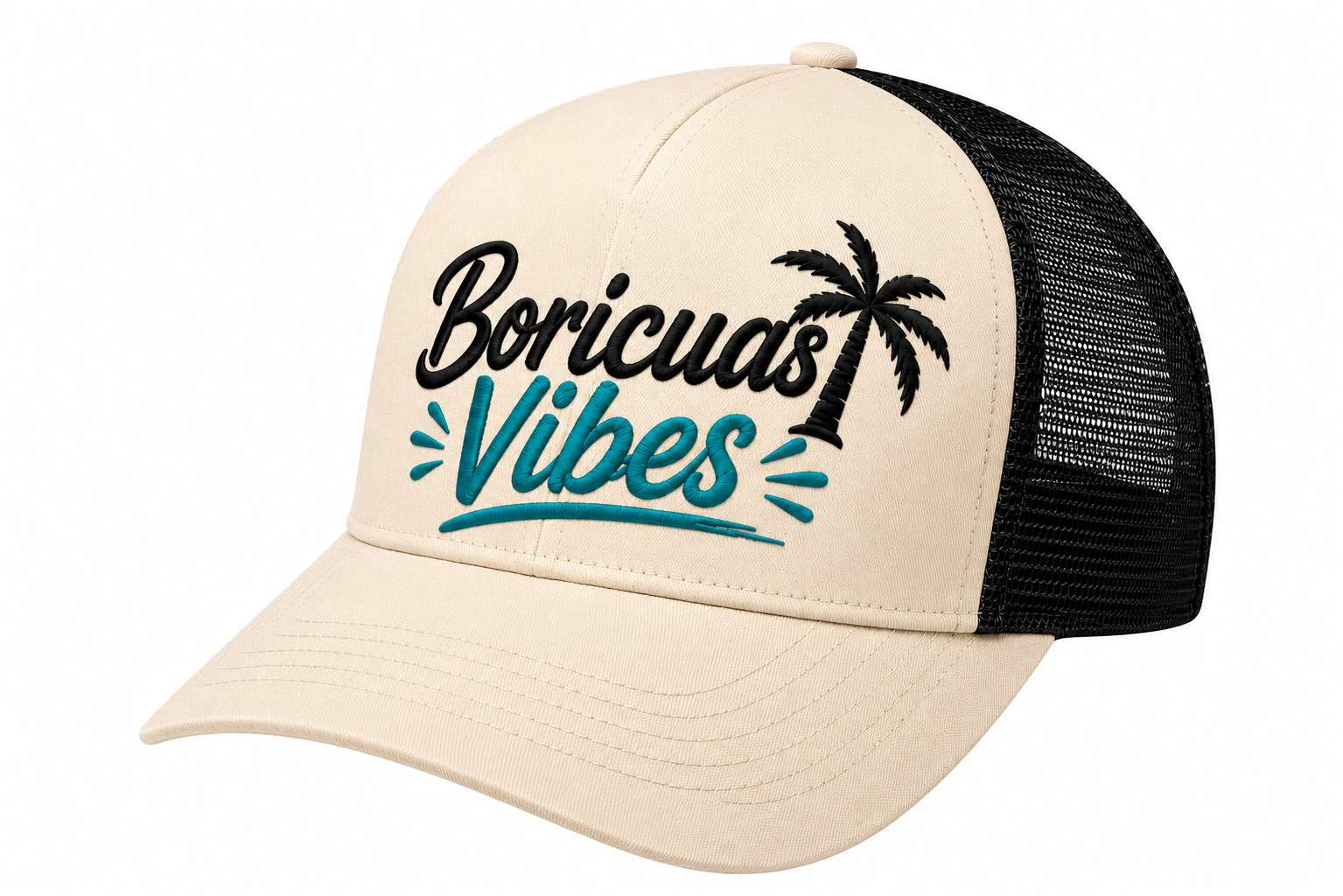 Gorra Crema/Negra Boricuas Vibes